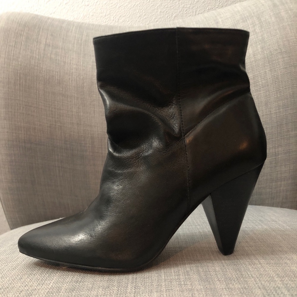 Cone Heel Leather Booties